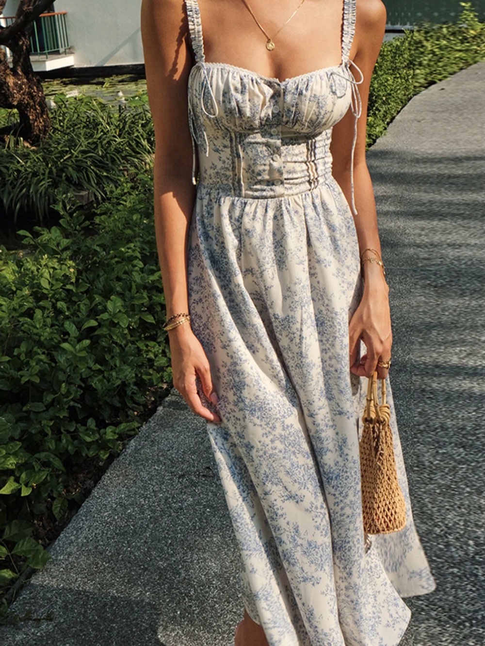 COMMENSE Blue Floral Bustier Midi Dress - Picture 3 of 10